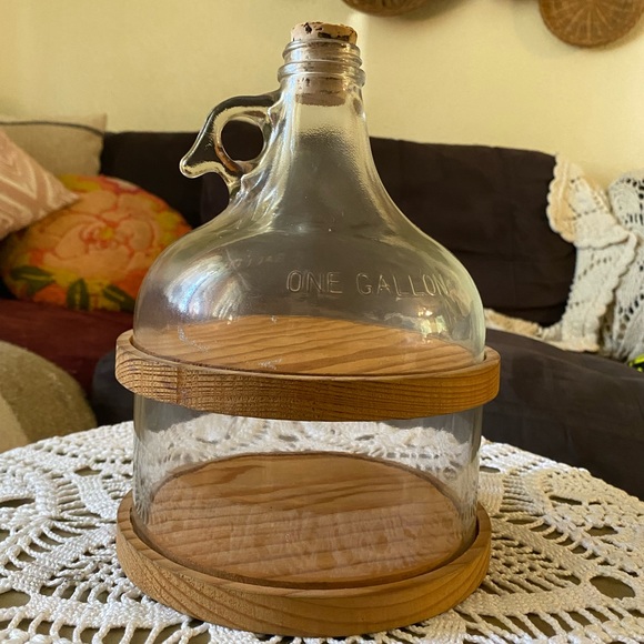 Other - Vintage gallon glass and wood jug. Charcuterie or decorative grain holder
